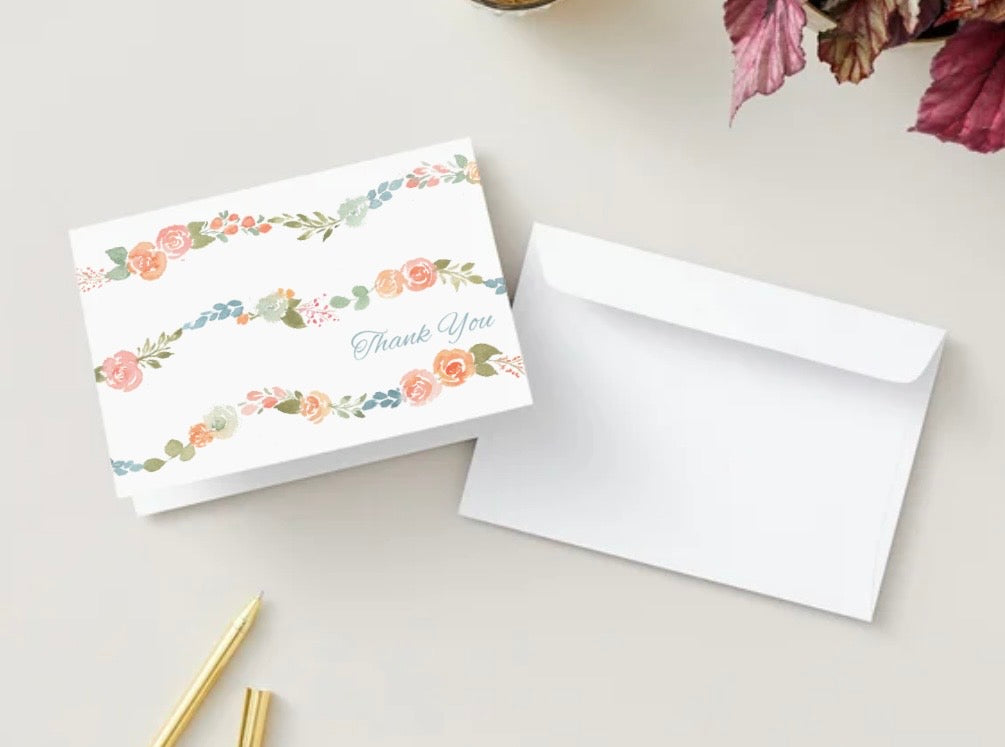 Floral Watercolor Thank You Card (Folded with Envelope)
