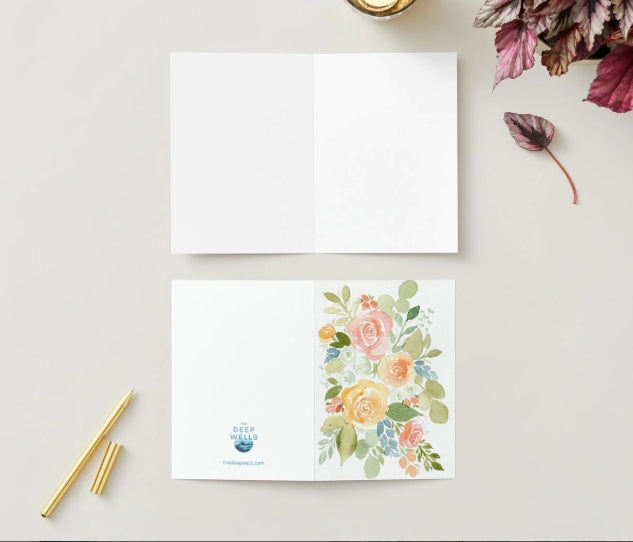 Orange Watercolor Floral Blank Folded Card with Envelope