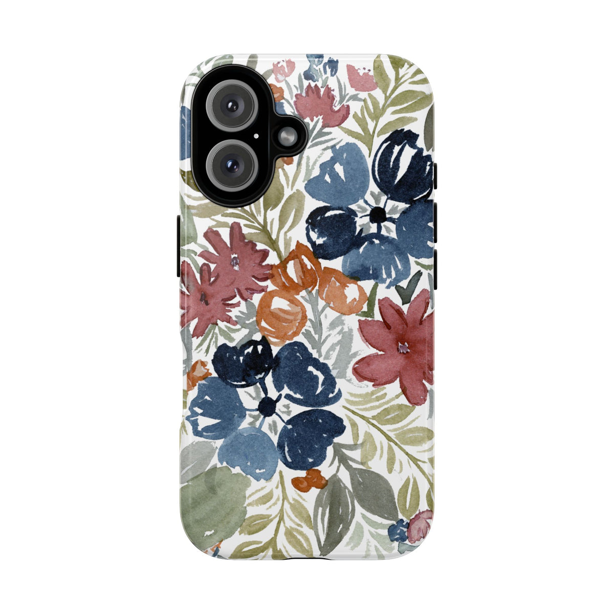 Floral Watercolor Tough Case — Protective Phone Case with Blue & Orange Fall Blooms