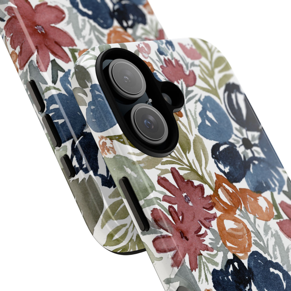 Floral Watercolor Tough Case — Protective Phone Case with Blue & Orange Fall Blooms