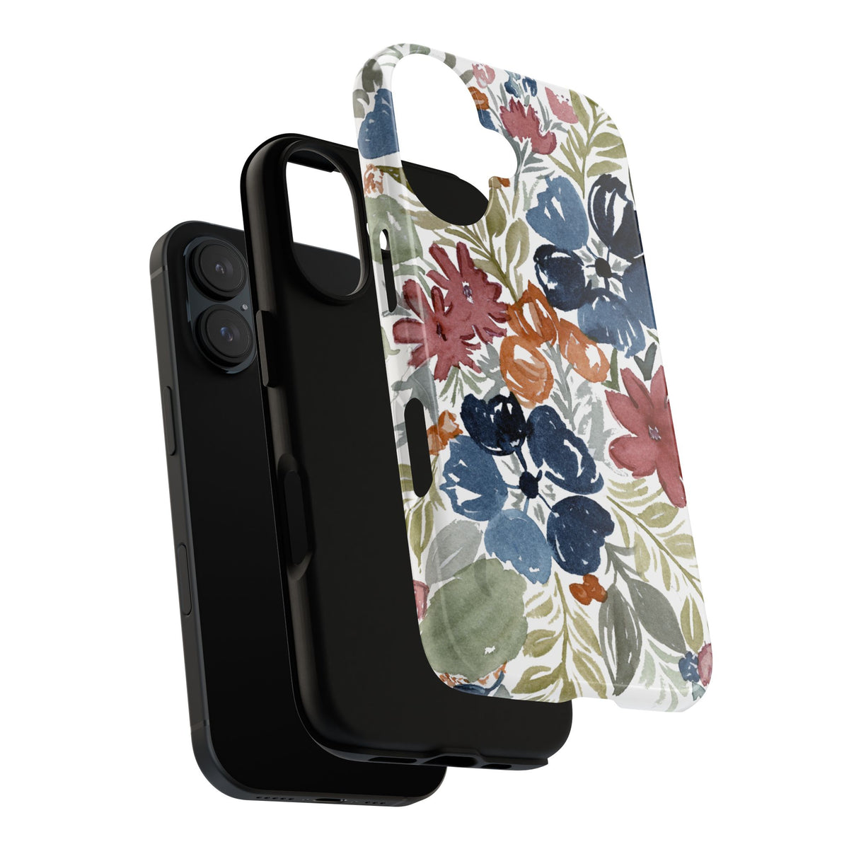 Floral Watercolor Tough Case — Protective Phone Case with Blue & Orange Fall Blooms