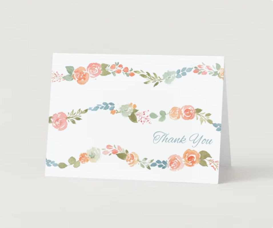 Floral Watercolor Thank You Card (Folded with Envelope)
