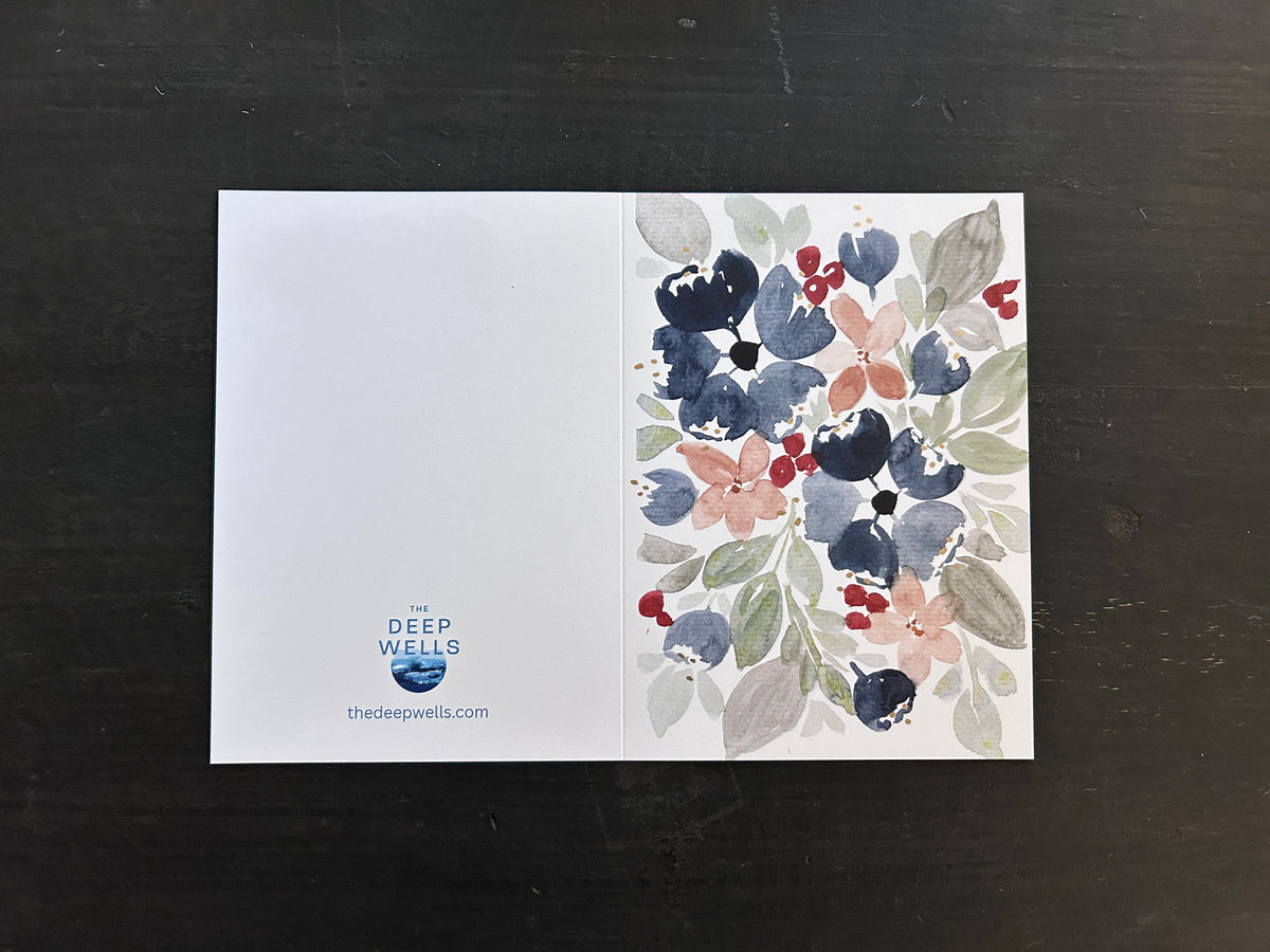 Fall Navy Floral Watercolor Blank Greeting Card with Envelope