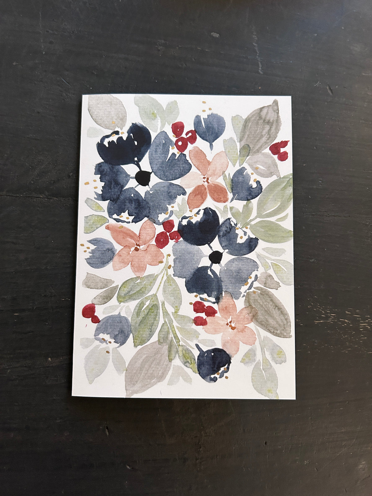 Fall Navy Floral Watercolor Blank Greeting Card with Envelope