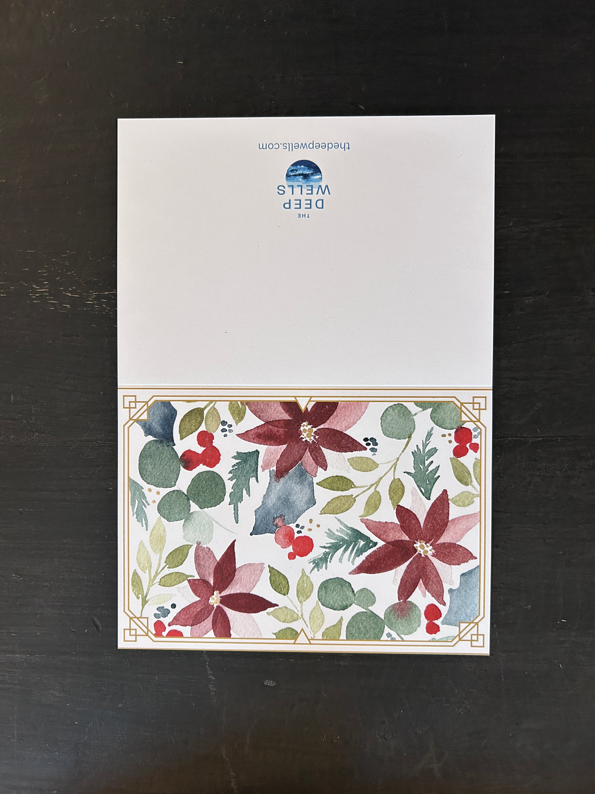 Christmas Greeting Card Gold Poinsettia Holly Pattern