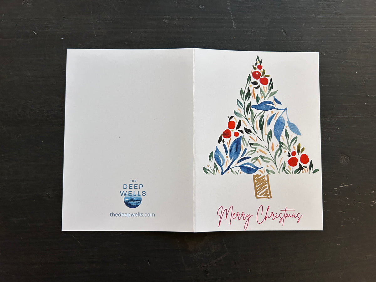 Christmas Floral Tree Watercolor Greeting Card