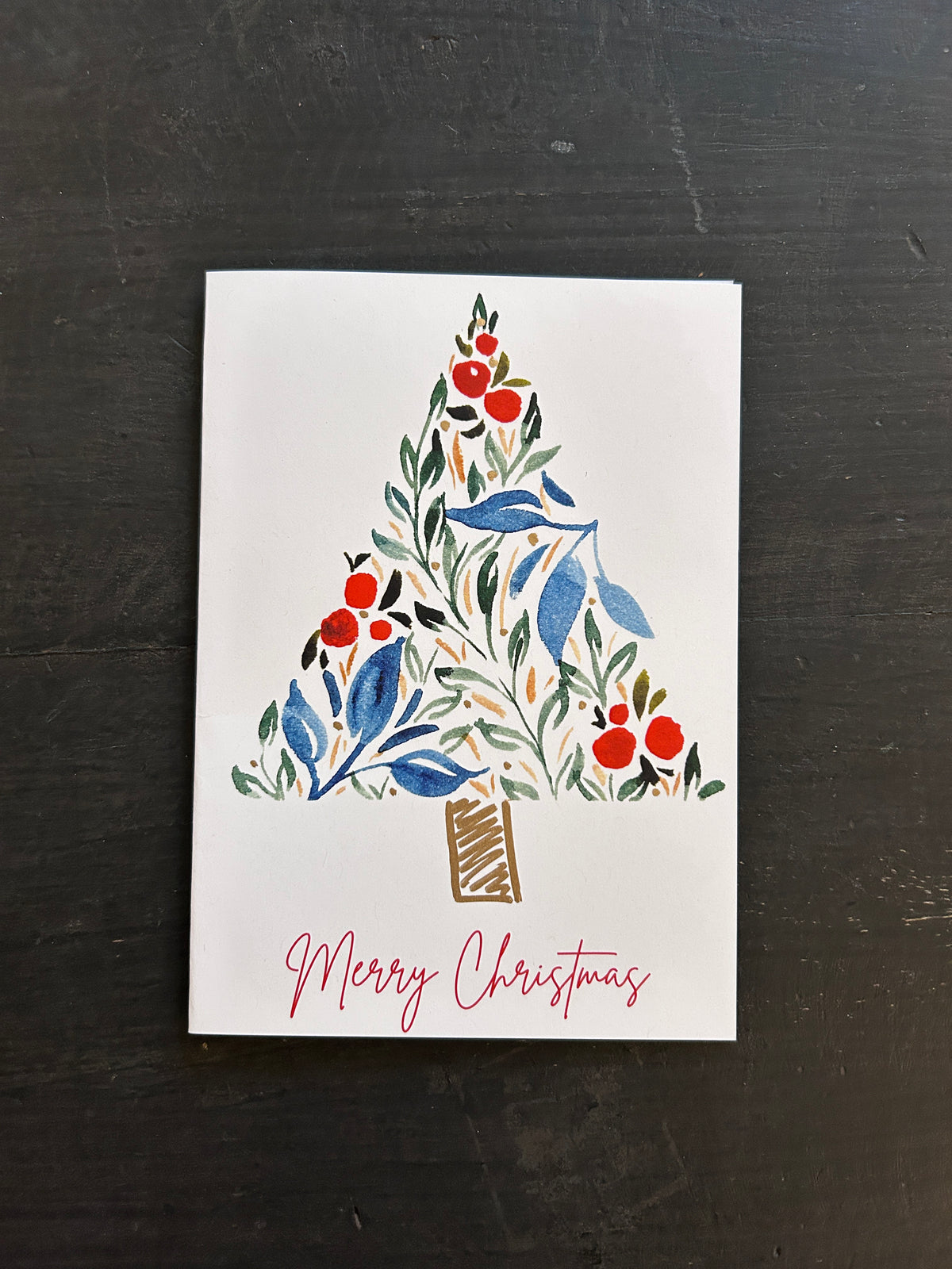 Christmas Floral Tree Watercolor Greeting Card