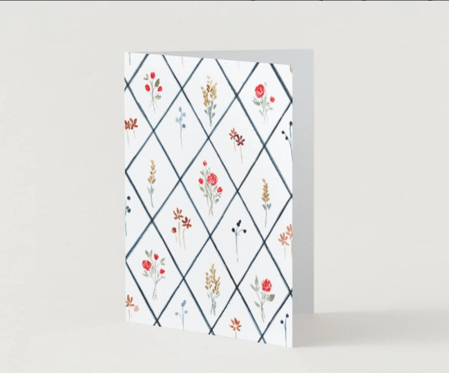 Fall Watercolor Floral Patterned Folded Blank Greeting Card