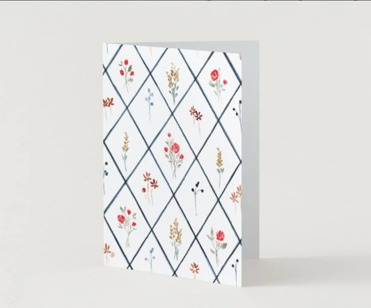 Fall Watercolor Floral Patterned Folded Blank Greeting Card