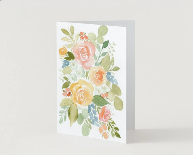 Orange Watercolor Floral Blank Folded Card with Envelope