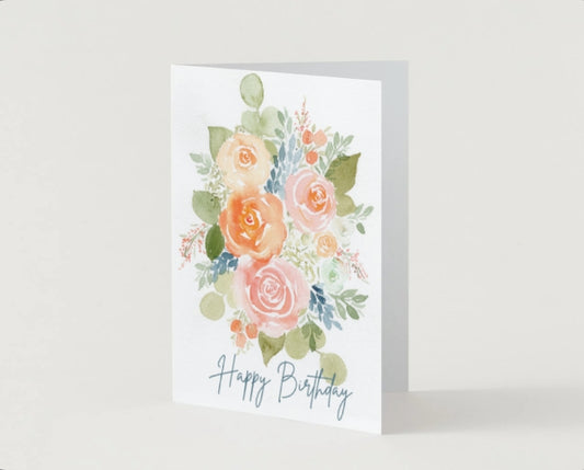 Watercolor Floral Happy Birthday Folded Card