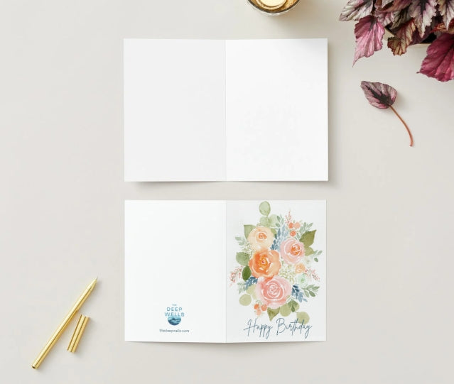 Watercolor Floral Happy Birthday Folded Card
